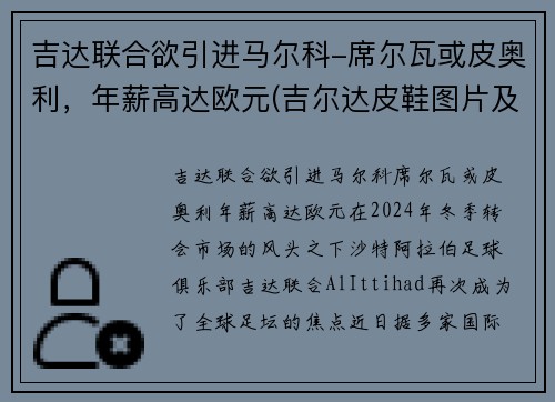 吉达联合欲引进马尔科-席尔瓦或皮奥利，年薪高达欧元(吉尔达皮鞋图片及价格)