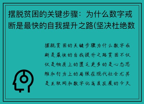摆脱贫困的关键步骤：为什么数字戒断是最快的自我提升之路(坚决杜绝数字贫困)