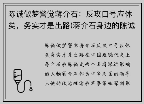 陈诚做梦警觉蒋介石：反攻口号应休矣，务实才是出路(蒋介石身边的陈诚)